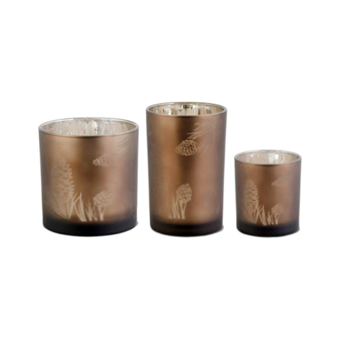 K&K Interiors , inc. set of 3 frosted brown glass candleholders with pinecone