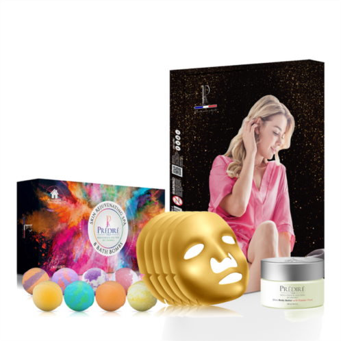 Predire Paris oxygen & vitamin infused gold masks w/ bath rejuvenating collection-pink robe