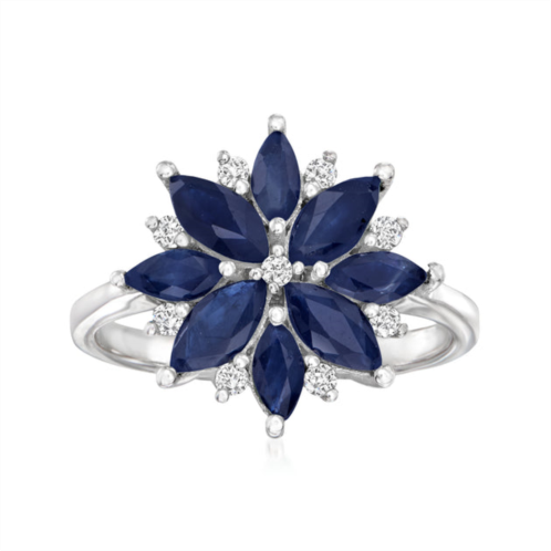 Ross-Simons sapphire flower ring with . diamonds in sterling silver