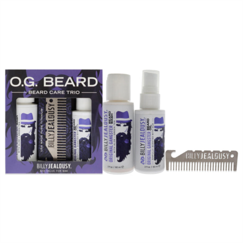 Billy Jealousy o.g. beard care trio by for men - 3 pc 2oz beard wash, 2oz o.g beard oil, titanium comb