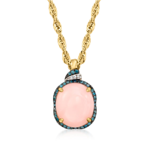 Ross-Simons pink opal pendant with . blue and white diamonds in 14kt yellow gold