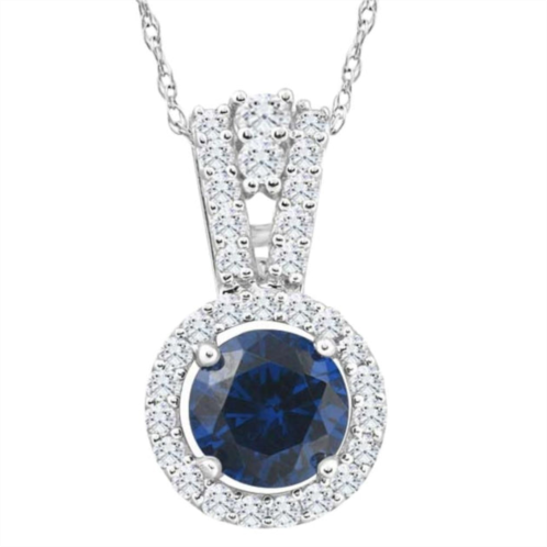 Pompeii3 1 1/2ct tw blue sapphire halo diamond pendant 10k white gold womens necklace