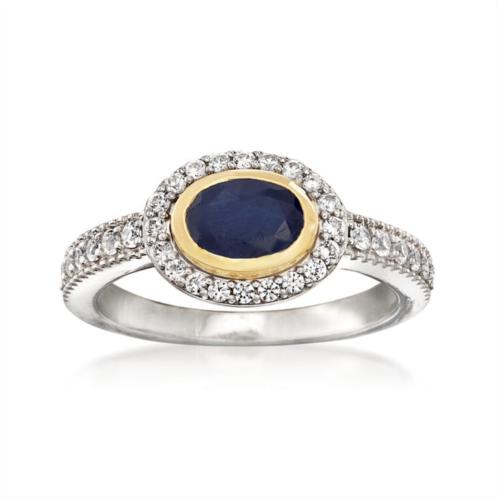 Ross-Simons sapphire and . white zircon ring in sterling silver with 14kt yellow gold