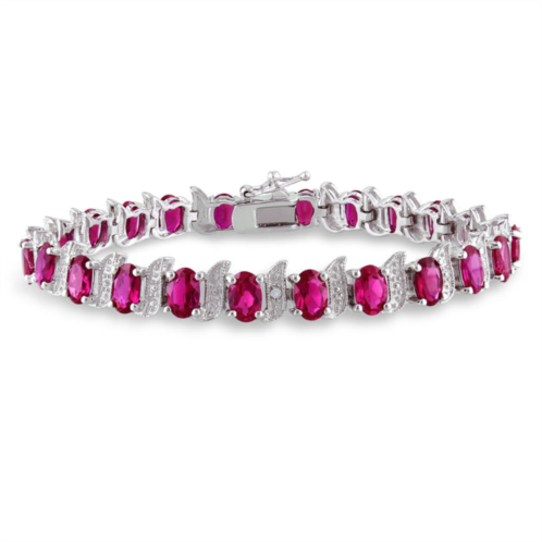 Mimi & Max 18ct tgw created ruby and diamond s-link bracelet in sterling silver