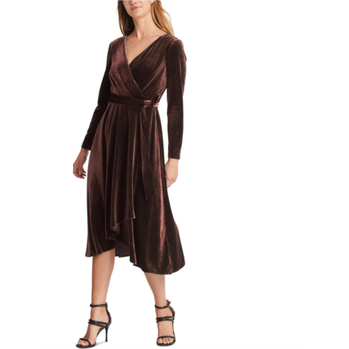 DKNY womens velvet midi wrap dress