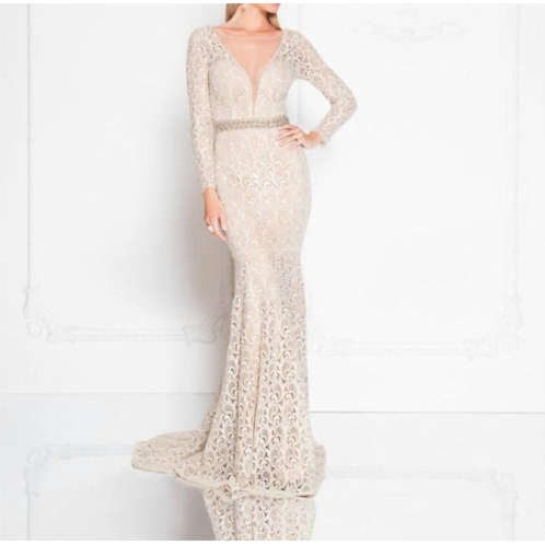 Terani Couture long sleeves lace gown in champagne
