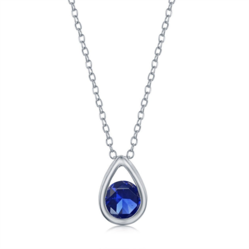 Simona sterling silver pearshaped necklace w/round september birthstone - sapphire