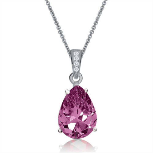 Genevive sterling silver red cubic zirconia pear drop solitaire necklace