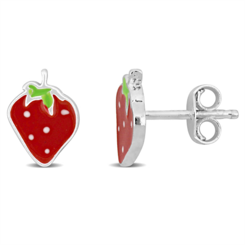 Mimi & Max red and green enamel strawberry stud earrings in sterling silver
