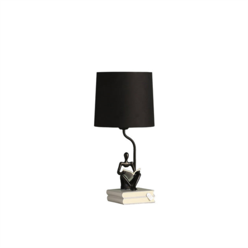 Simplie Fun 20.5 in modern reader black sitting a gray stack of books polyresin table lamp