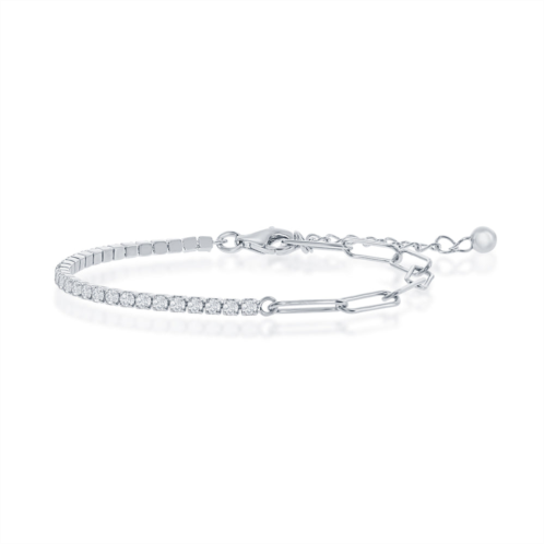 Simona sterling silver 2mm half tennis & 3.5mm paperclip anklet