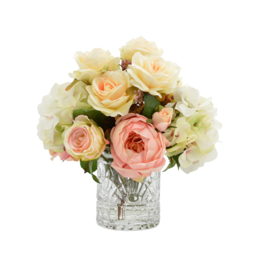Creative Displays white hydrangea & pink/peach rose floral arrangement