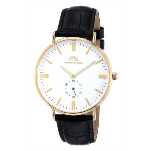 Porsamo Bleu henry mens leather gold, black and white watch