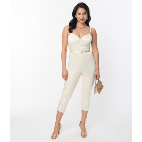 Unique Vintage cream satin bridal marcel jumpsuit