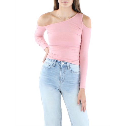 1.State womens stretch ribbed one-shoulder pullover top