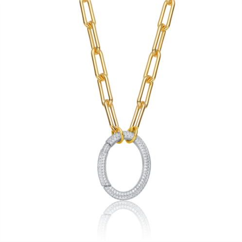 Genevive 14k gold-plated elegant chain with glittering diamonds triangle sterling silver pendant necklace cubic zirconia