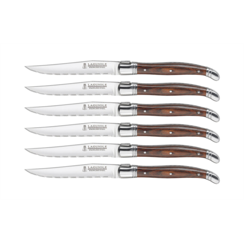 Trudeau laguiole steak knives with pakkawood handles, set of 6, stainless/wood