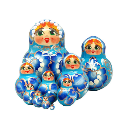 G. DeBrekht designocracy flower in blue 10-piece russian matryoshka nested doll