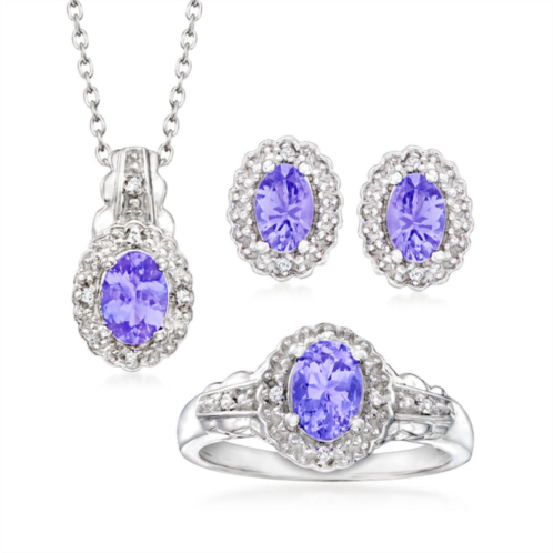 Ross-Simons tanzanite and . white topaz jewelry set: necklace, earrings and ring in sterling silver