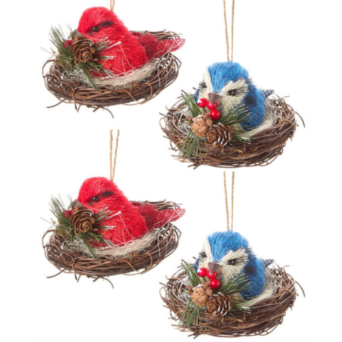 Kurt Adler 4in cardinal & jay in nest ornaments (2 assorted)