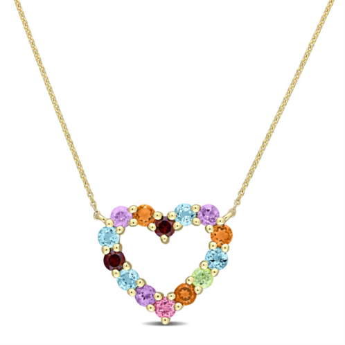 Mimi & Max 1 ct tgw multi-color gemstone open heart pendant with chain in 10k yellow gold