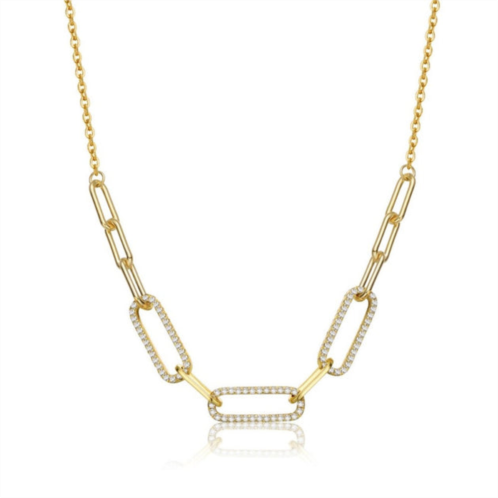 Genevive sterling silver 14k yellow gold plated with cubic zirconia elongated cable link chain necklace