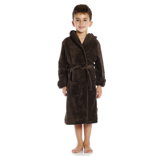 Leveret kids fleece hooded robe neutral solid color