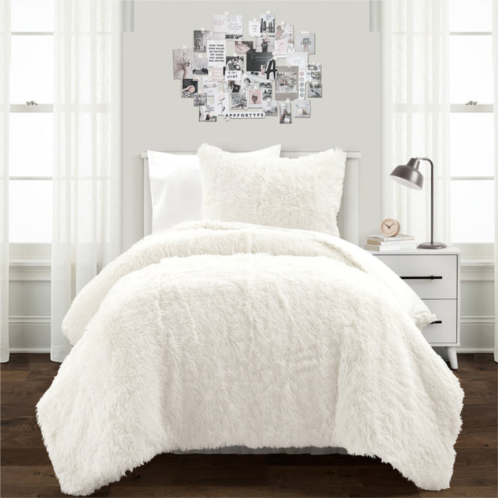 lush decor emma faux fur oversized comforter ivory 2pc set twin-xl