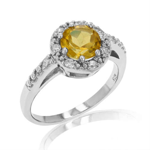 Vir Jewels 0.80 cttw 7 mm round halo style citrine ring .925 sterling silver with rhodium