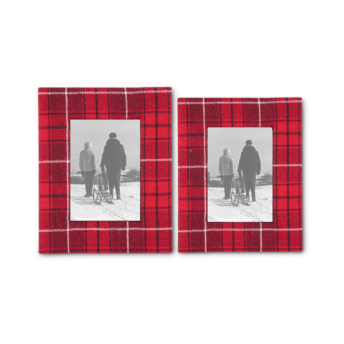 K&K Interiors set of 2 red black & cream plaid photo frames