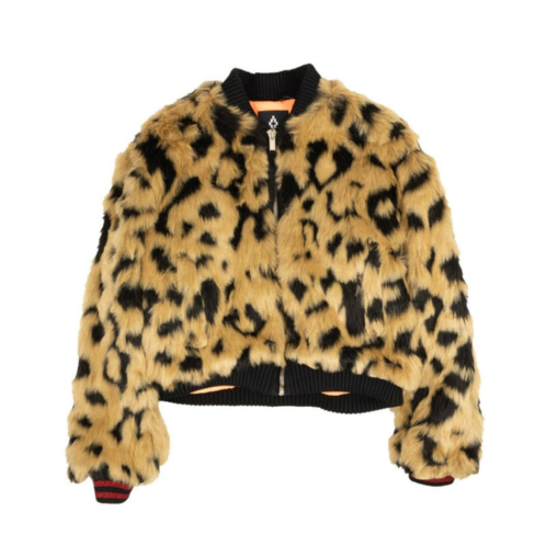Marcelo Burlon brown leopard faux fur multi graphic jacket