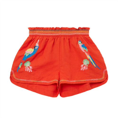 Stella McCartney red parrot embroidered shorts