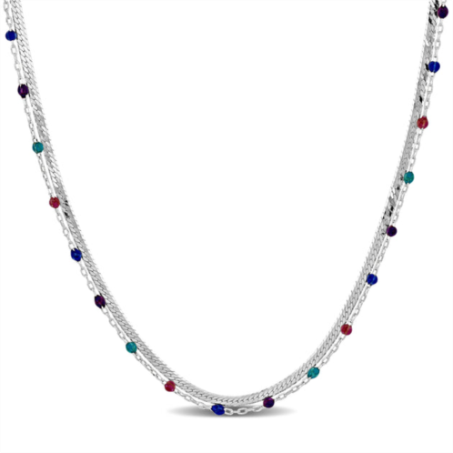 Mimi & Max multi-color bead double strand herringbone necklace in sterling silver - 15+2 in.
