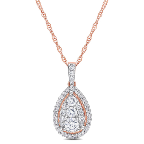 Mimi & Max 1/2 ct tw diamond halo teardrop pendant with chain with chain in 14k rose gold