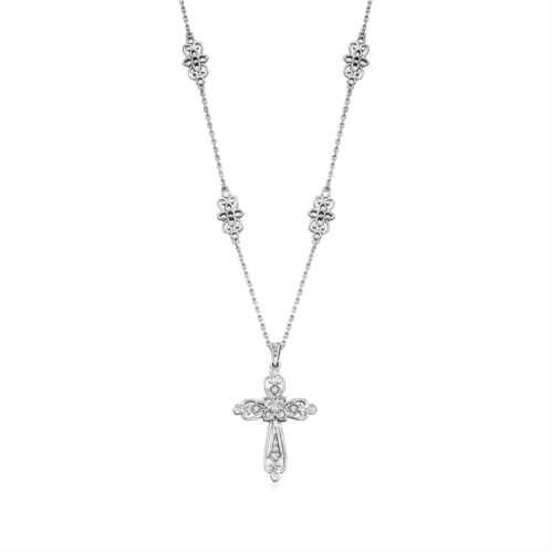 Ross-Simons diamond openwork cross pendant necklace in sterling silver