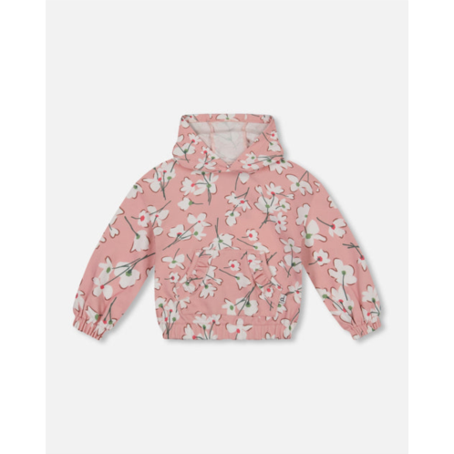 Deux par Deux hooded french terry sweatshirt pink jasmine flower print