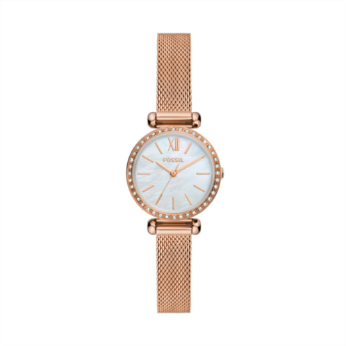 Fossil womens tillie mini three-hand, rose gold-tone stainless steel mesh watch