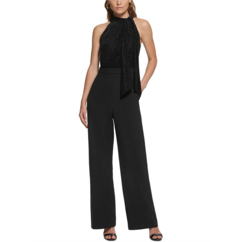 Vince Camuto womens halter mixed media jumpsuit