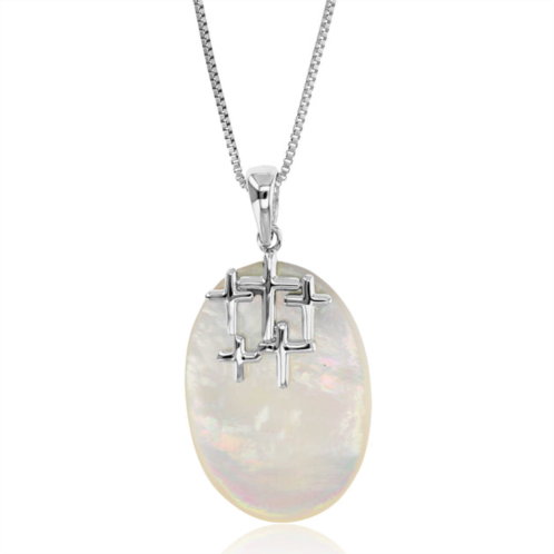 Vir Jewels sterling silver color mother of pearl pendant with 18 inch chain