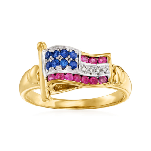 Ross-Simons ruby and . sapphire flag ring with diamond accents in 18kt gold over sterling
