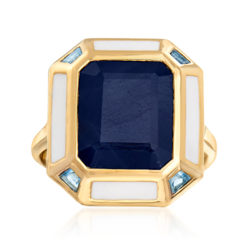 Ross-Simons sapphire, . sky blue topaz and white enamel vintage-style ring in 18kt gold over sterling