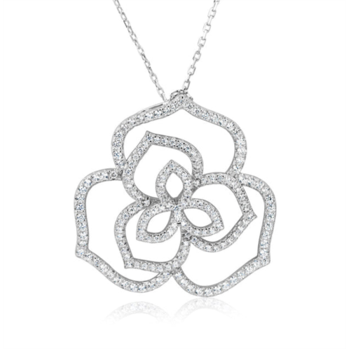Suzy Levian sterling silver white cubic zirconia wild flower pendant necklace.