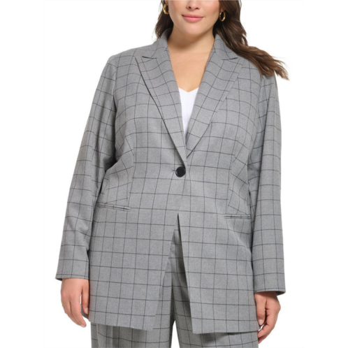 Calvin Klein plus womens window pane suit separate one-button blazer