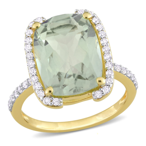 Mimi & Max womens 6 7/8ct tgw cushion-cut green quartz and white topaz semihalo ring in yellow plated sterling silver