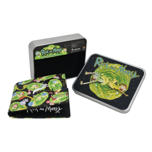 Concept One wb adult swim rick and morty aop bifold wallet in a decorative tin case, multi