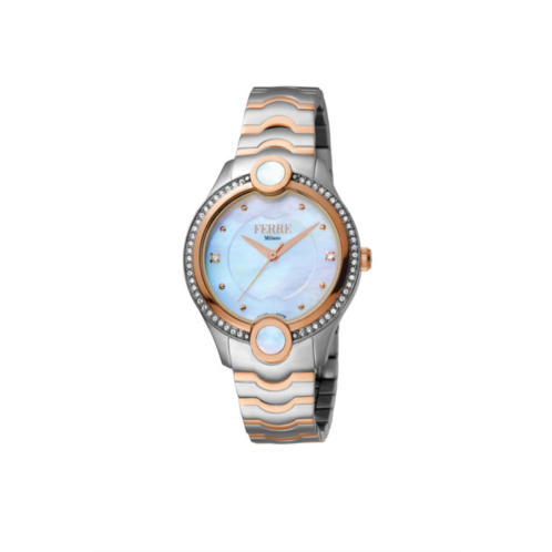 Ferre Milano womens white mop dial stainless steel watch