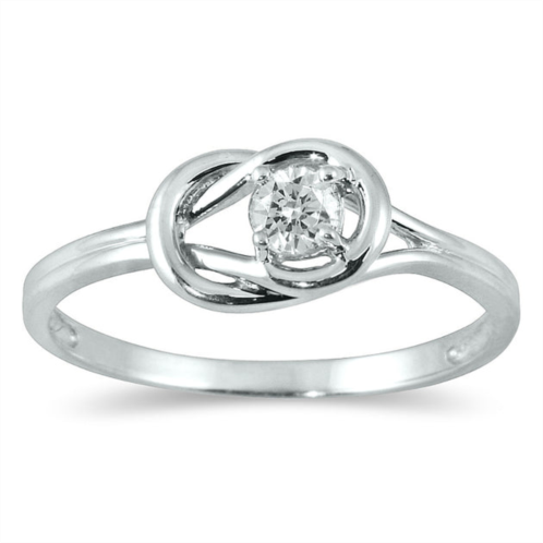 Monary 1/6 carat diamond love knot solitaire ring in 10k white gold