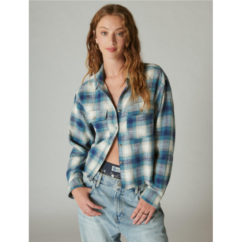 Lucky Brand womens raw edge cropped plaid