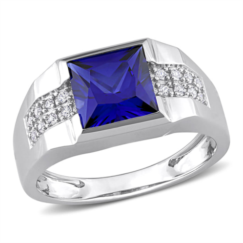 Mimi & Max 3 1/4ct tgw created blue and white sapphire mens ring in 10k white gold