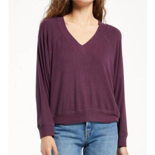 Z Supply carly brushed rib v-neck top in plum